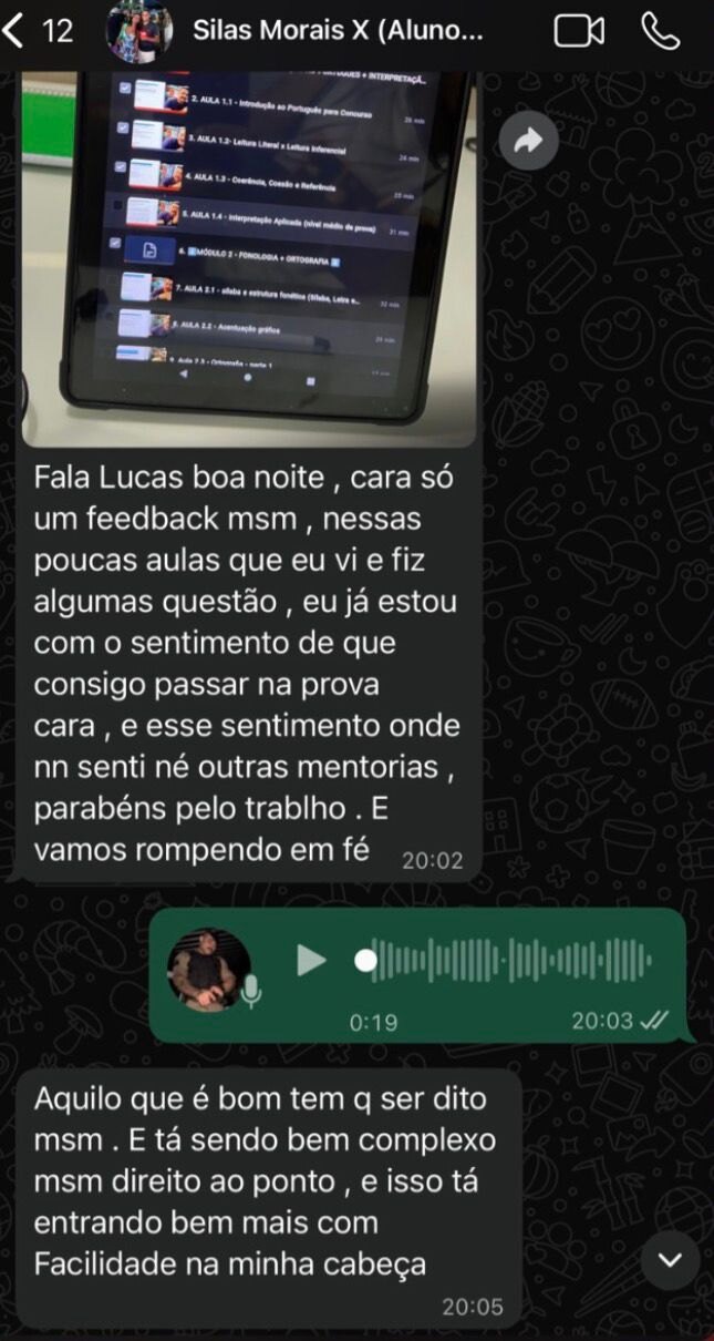Feedback de aluno da Mentoria GMR